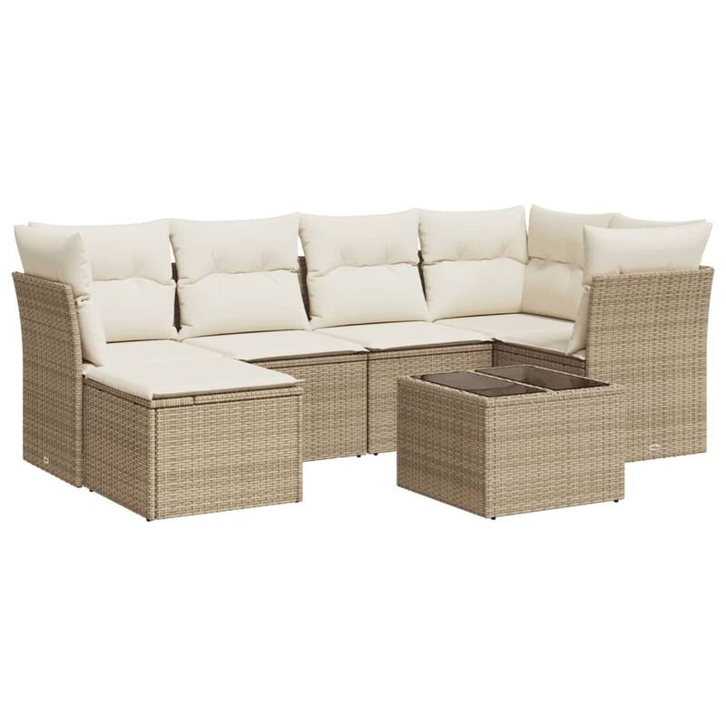 vidaXL Garden Sofa Set Beige PE rattan, powder-coated steel, tempered glass - 92.1 x 48.8 x 33.5