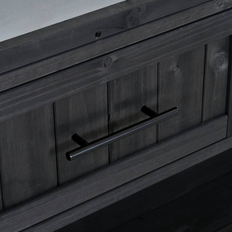 Solid Wood 62.3'' Patio Kitchen Island Kitchen Cart with Stainless Table Top, Garden Potting Bench with Raised Shelf and Drawers