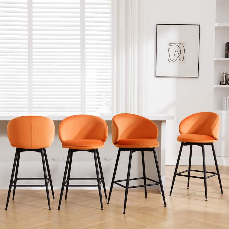 26"/ 30" Upholstered Swivel Bar Stools Counter Height Barstool - Set of 4 - Orange - Counter Height