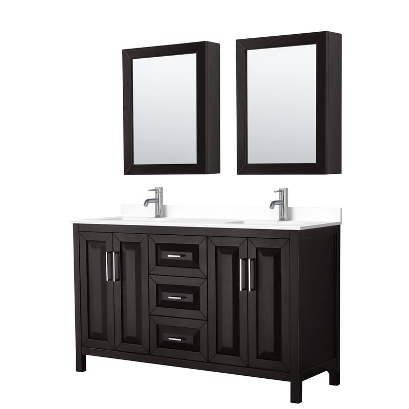 Wyndham Collection Daria 60" Free Standing Double Basin Vanity Set - Dark Espresso / White Cultured Marble Top /