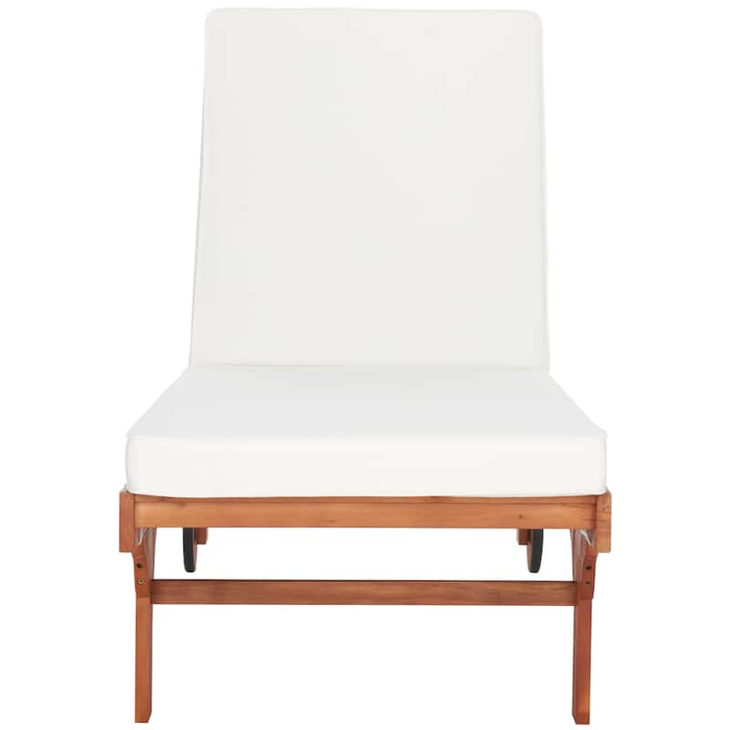 SAFAVIEH Outdoor Aubrie Adjustable Chaise Lounge Chair with Wheel. - Natural.