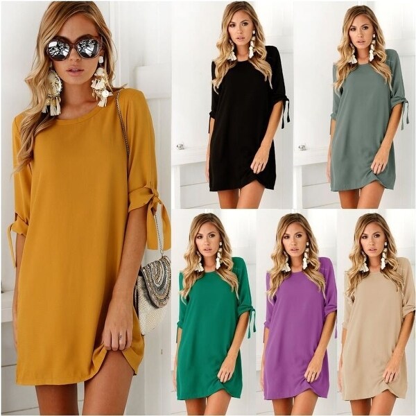 2019 New Chiffon Print Round Neck Cropped Sleeve Dress. Opens flyout.