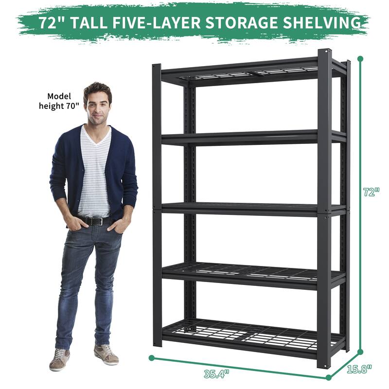 72"H 5-Tier Adjustable Heavy Duty Shelving Metal Mesh Storage Rack-Metal Shelf Organizer for Pantry, Garage, Kitchen