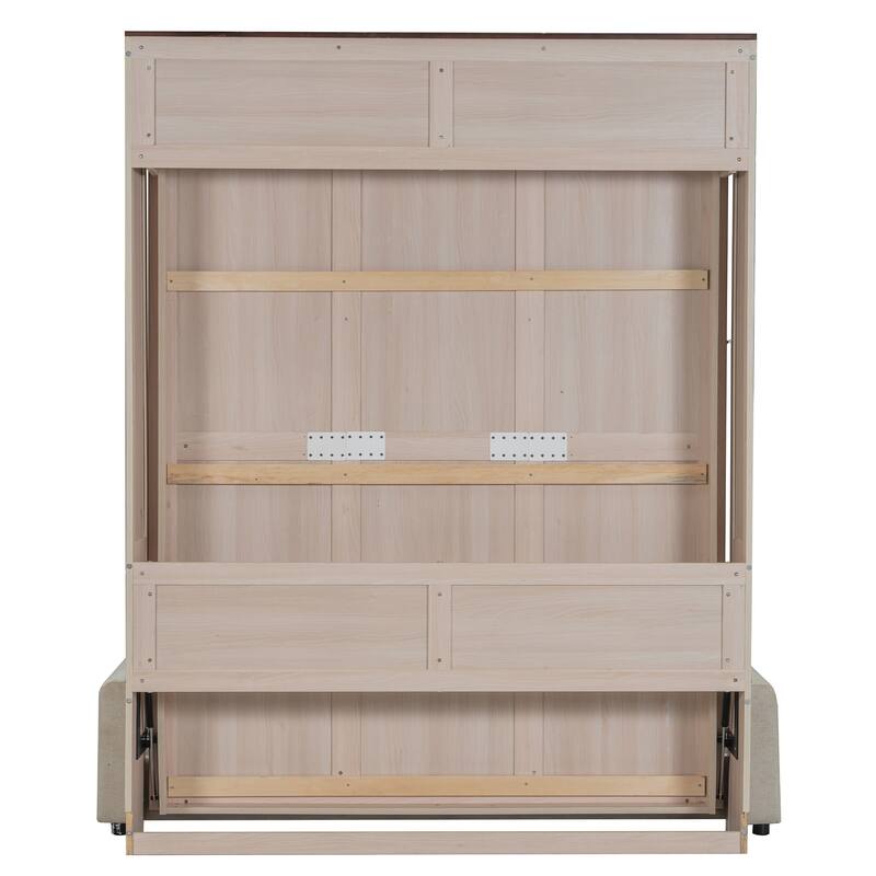 GDFStudio - Queen Wooden Murphy Bed with LED, Solid Wood Frame & Legs