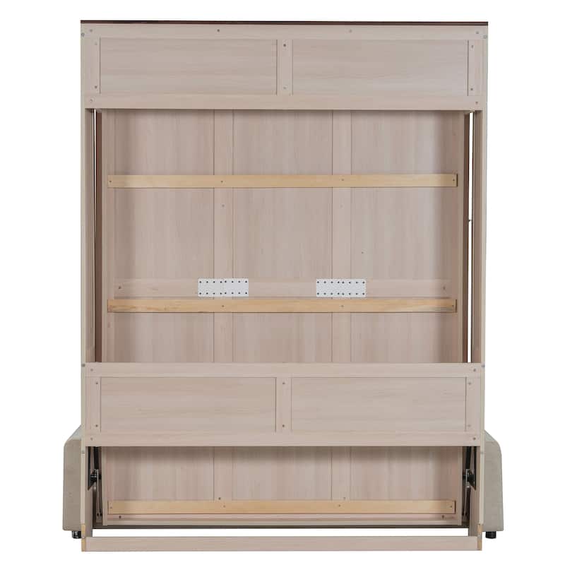Roomfitters Queen Murphy Bed with Foldable Sofa and LED Lights, Space Saving, Beige