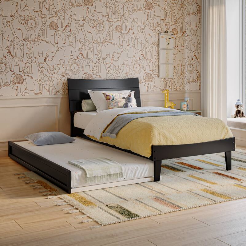 Phoenix Wood Platform Bed with Trundle - Black - Twin