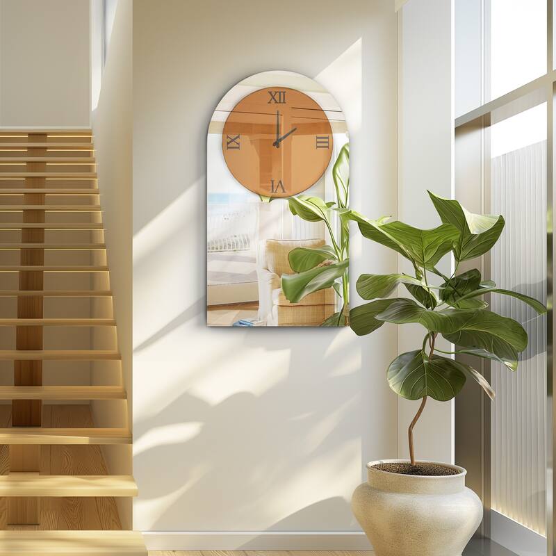 Modern Arched Mirror Clock Wall Double-Layer Glass Decor Mirror Clock Large