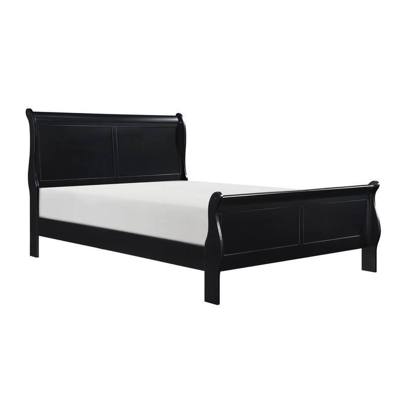 Traditional Full Size Wooden Bed with Louis Philippe Styling, Black Finish - Black