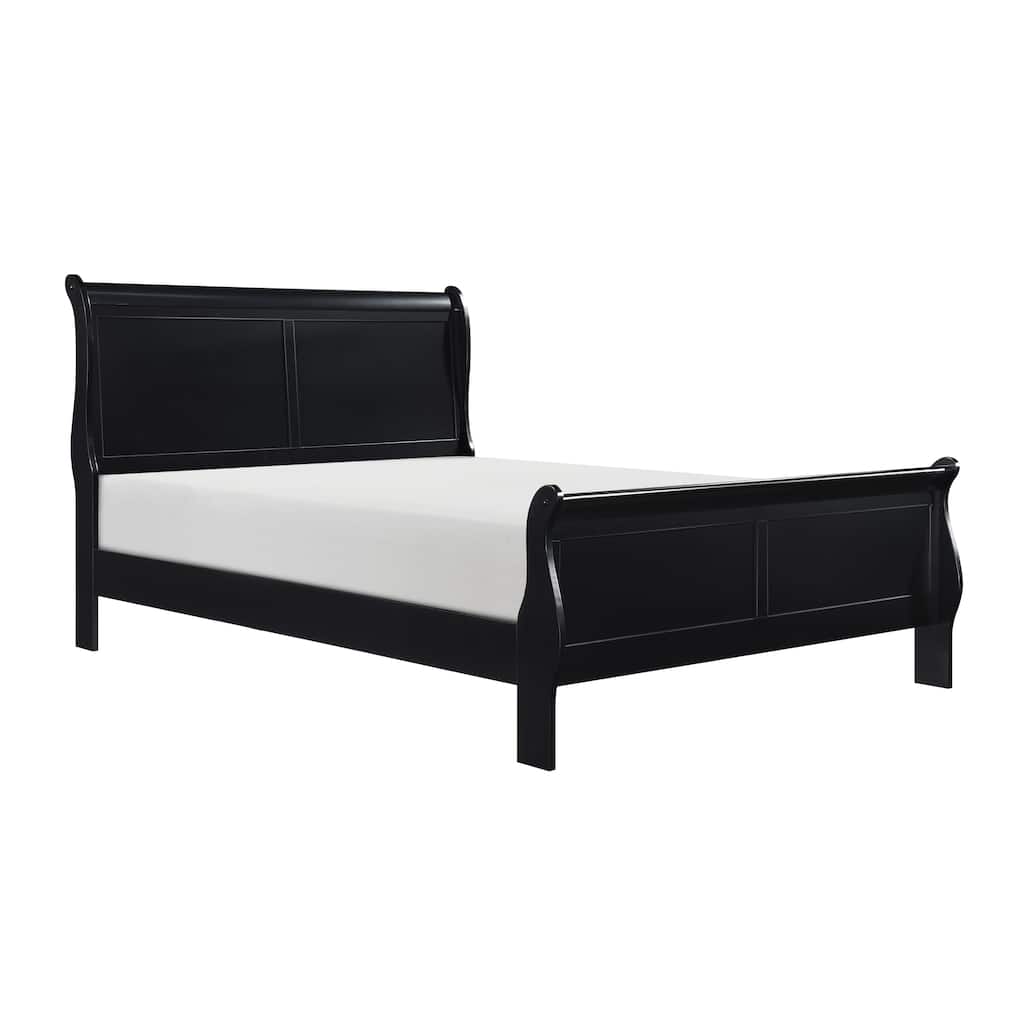 Traditional Full Size Wooden Bed with Louis Philippe Styling, Black Finish
