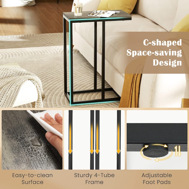 Gymax C-shaped End Table Modern Sofa Side Table w/ Adjustable Foot