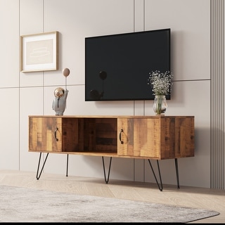 Brown TV Console Entertainment Center Storage Shelves and Cabinets ...
