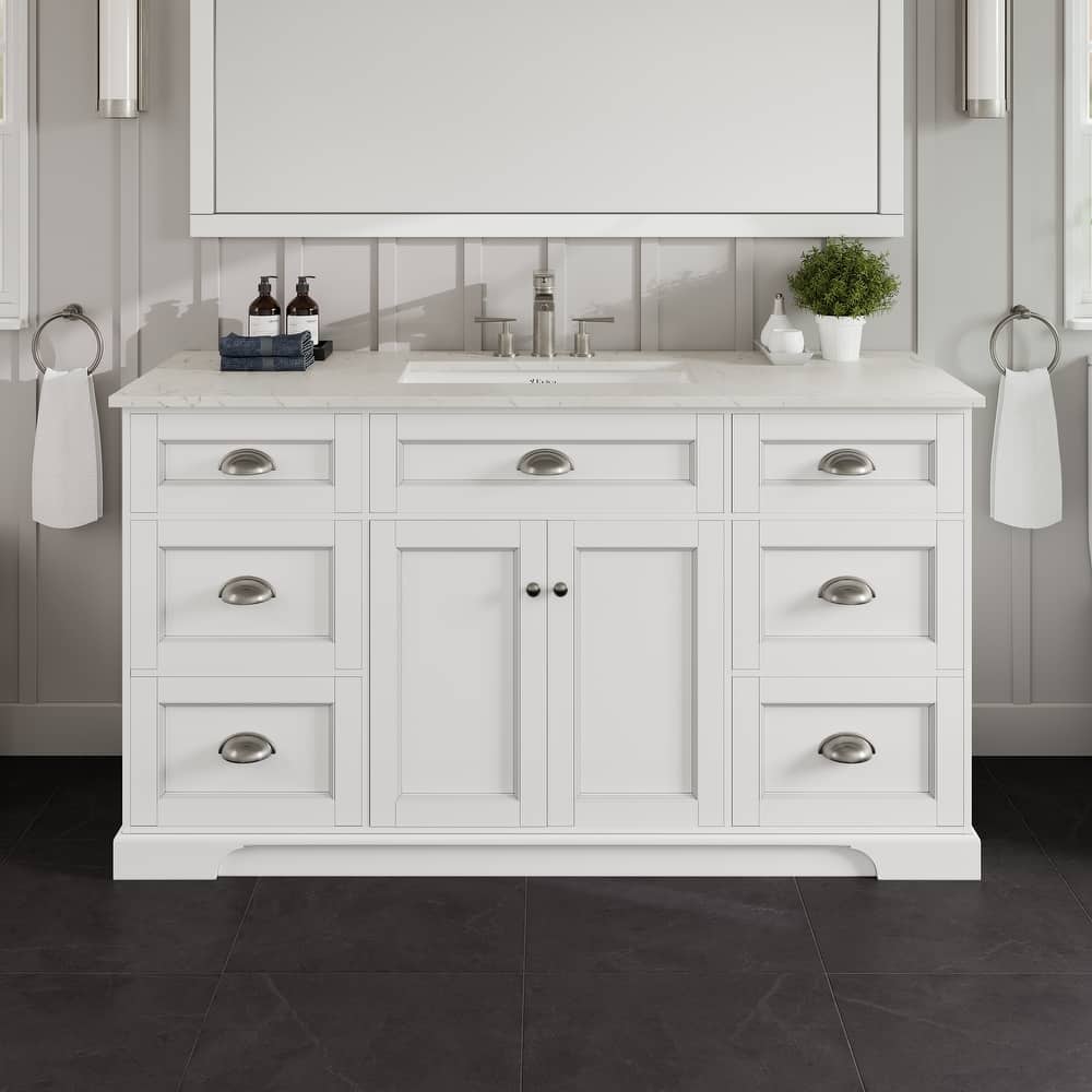 Epic 60"W SS Bath Vanity with Carrara Quartz Top & Undermount Sink