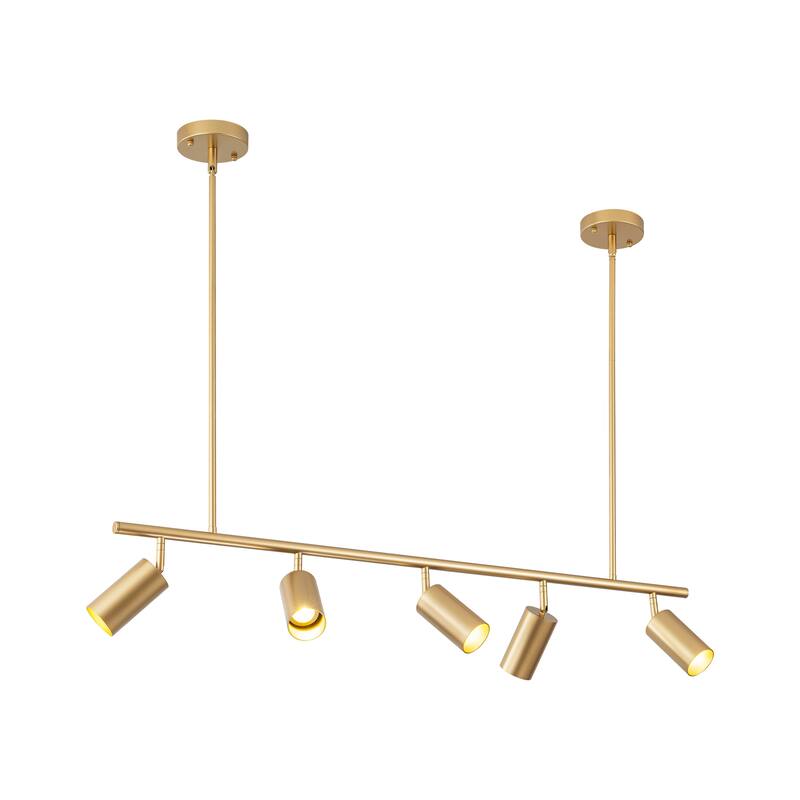 43.3" 5-Light Industrial Linear Track Lighting with Adjustable Track Heads - Gold