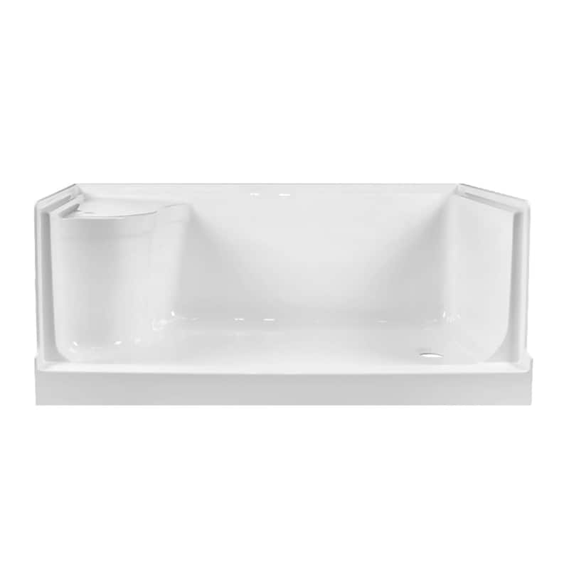 Fine Fixtures Single Threshold Acrylic Non-Slip Shower Base With Seat - 60 x 32