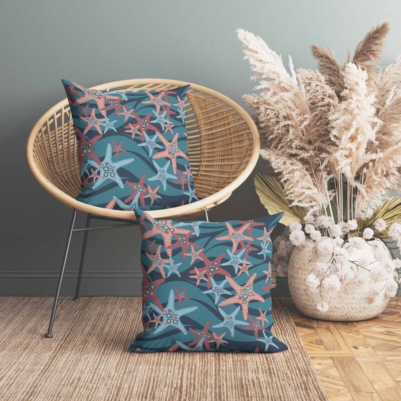 Starfish Sway Faux Suede Reversible Throw Pillow Blue and Deep