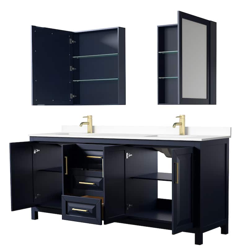 Daria 80 Inch Double Vanity, Cultured Marble Top, Medicine Cabinets