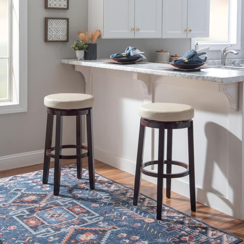 Linon Bennery Rice Faux Leather Backless Swivel Bar Stool