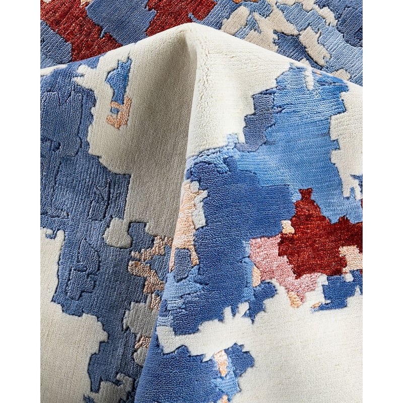 Modern One-of-a-Kind Hand-Knotted Area Rug - Blue, 9' 2" x 12' 2" - 9' 2" x 12' 2"