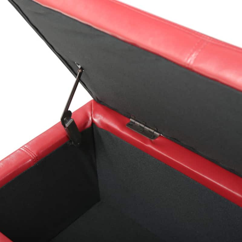 Elias Storage Ottoman Bench, 51 Inch Plush Cherry Red Faux Leather