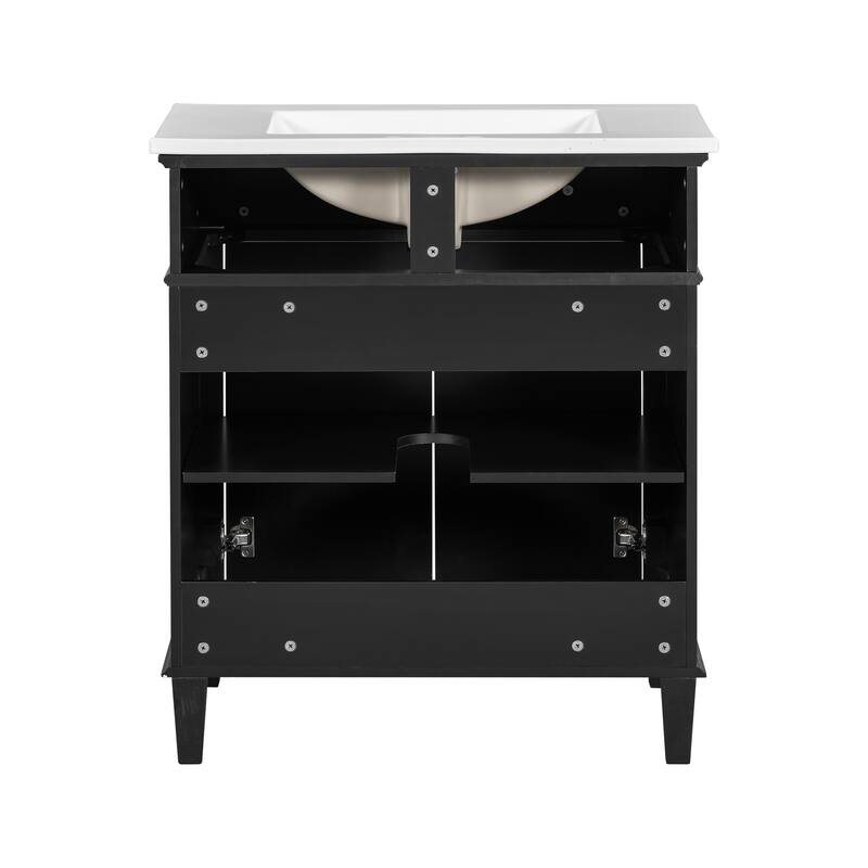 30-inch Bathroom Vanity With Ceramic Basin, Soft Close Door And Adjustable Shelves