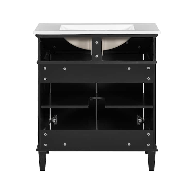GDFStudio - Ailsa Wood & Ceramic 30" Bathroom Vanity with Basin, Soft-Close Door & Adjustable Shelves