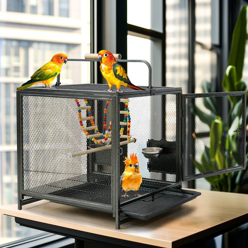 Wrought Iron Bird Travel Carrier Cage for Parrots Conures Lovebird Cockatiel Parakeets