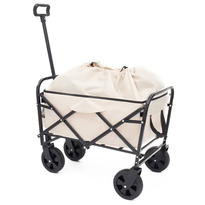 Heavy-Duty Collapsible Utility Wagon - 225lb Capacity with Extension Feature, Cream
