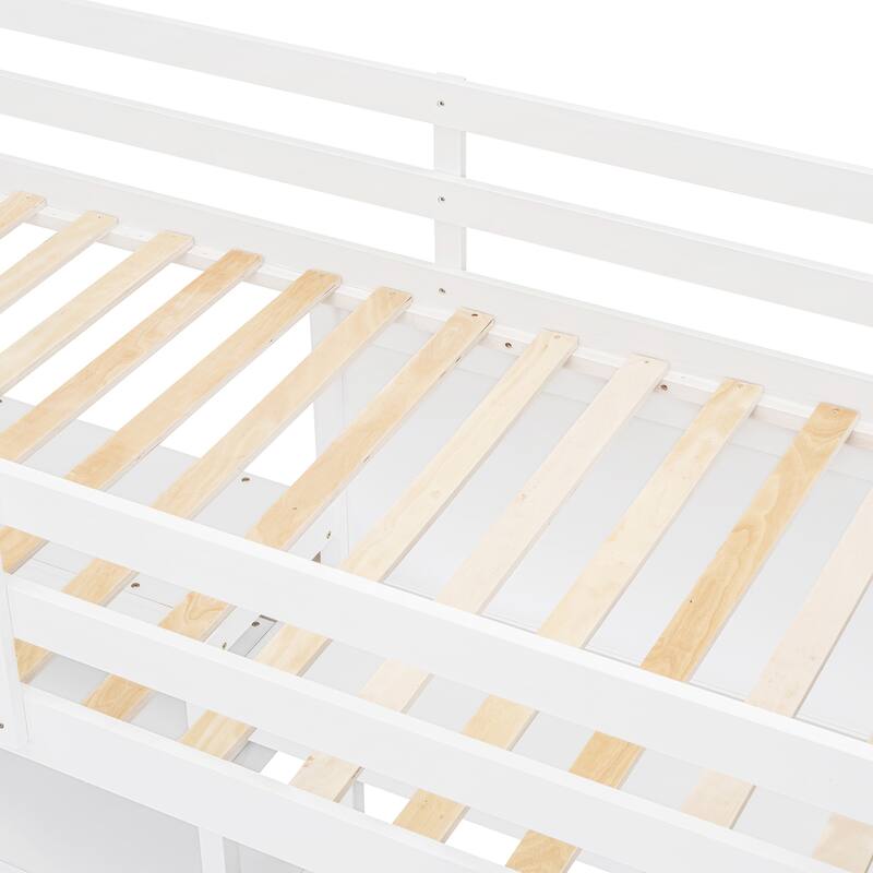 Wooden Twin/Full Size High Loft Bed with Built-in Desk and Shelves