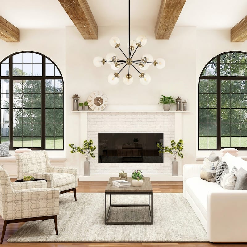 Modern Chandelier Sputnik Black Brass 12-Light Glass 39"