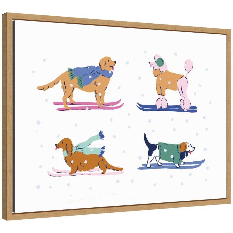 Kate and Laurel Sylvie Framed Canvas Ski Dogs 1 by Krissy Mast - Brown
