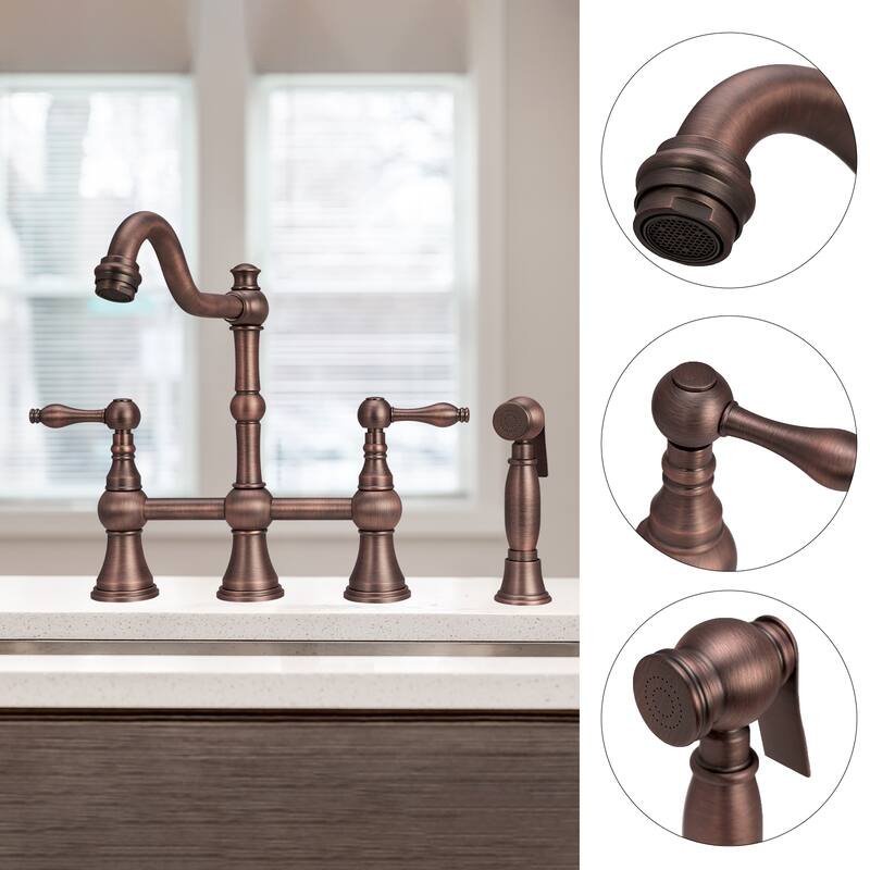 Two-Handles Bridge Kitchen Faucet with Side Sprayer