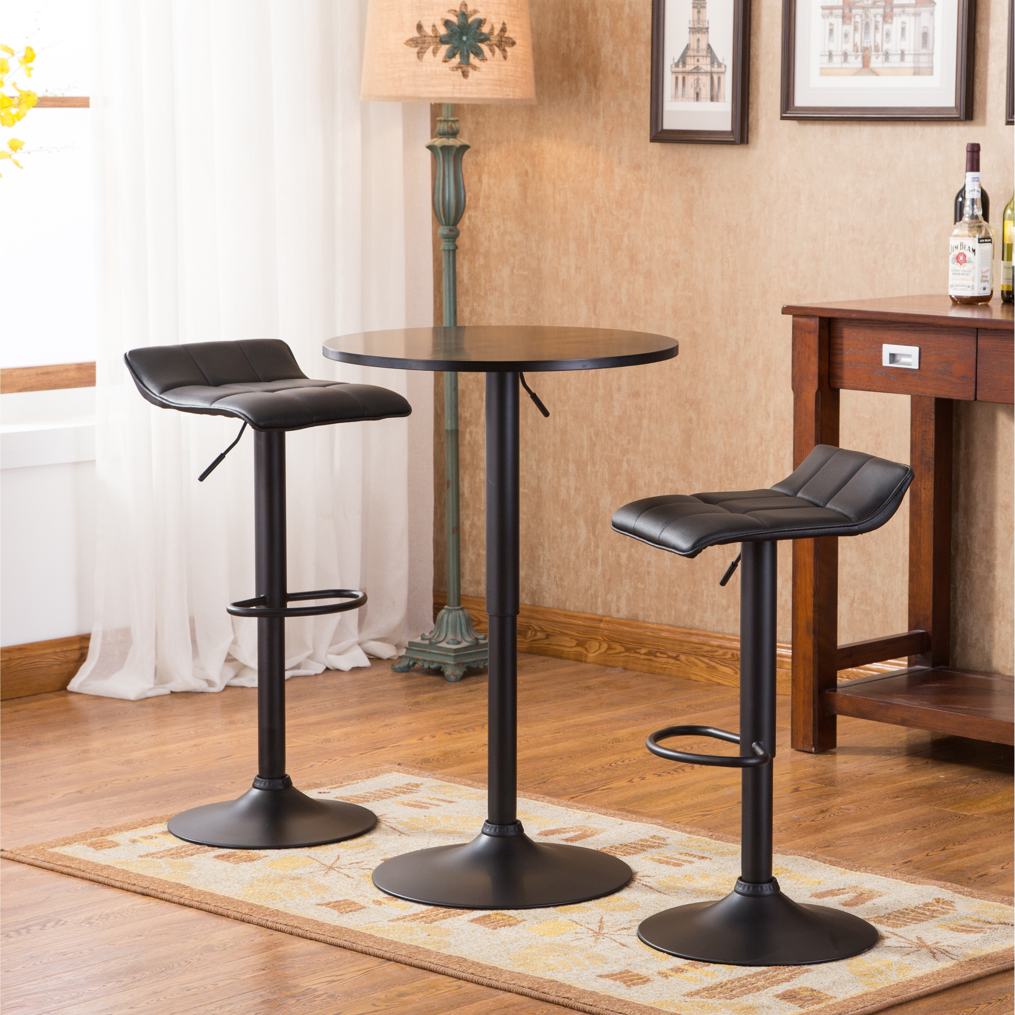 Bar Table and Chair Sets Small Table and Chair Sets Casual Dining Table Sets with 2 Adjustable Bar Stool for Bar