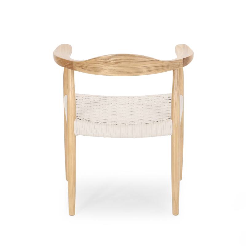 Modern Wooden Rope Woven Dining Chair with Curved Backrest for Dining Room Kitchen Bedroom Living Room Club