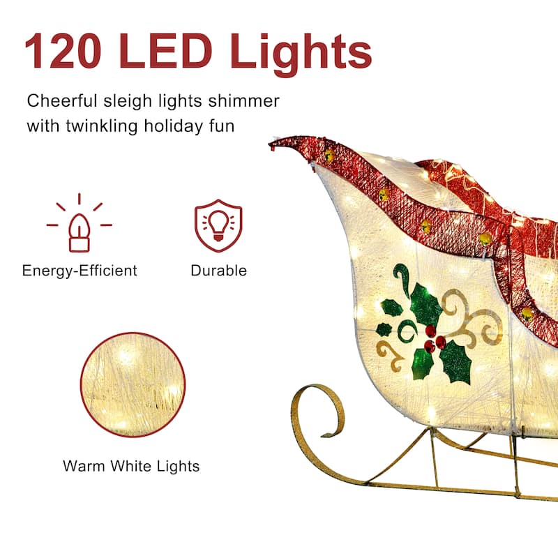 Puleo International 32" Pre-Lit Outdoor Sleigh Christmas Holiday Decor with 120 Warm White Twinkling LED Lights