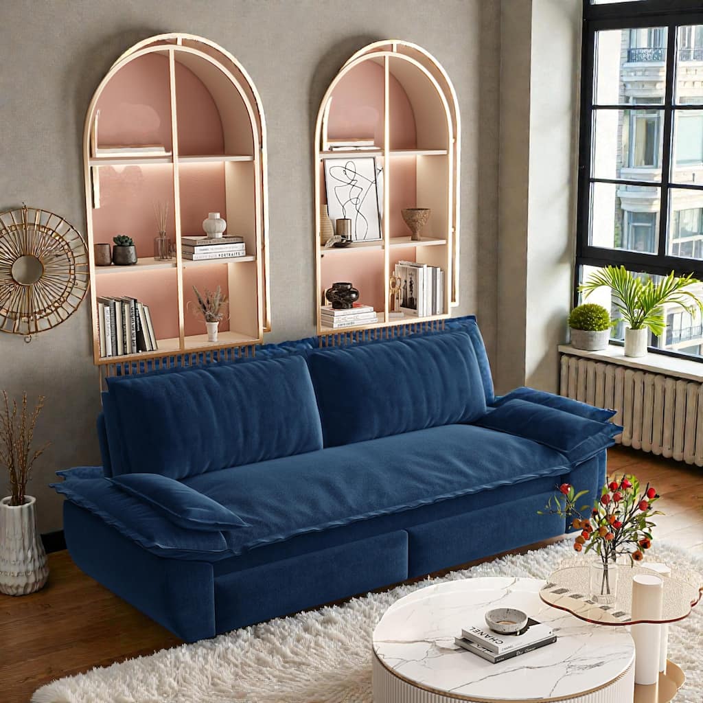 73.2" Pull Out Sofa Bed, 3-in-1 Convertible Queen Sleeper Sofa, Velvet Loveseat Couch for Living Room Bedroom