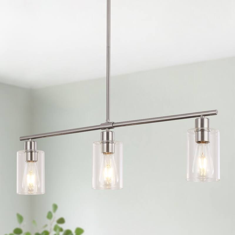 Modern Linear Ceiling Hanging Light 3-Lights Industrial Pendant Light with Adjustable Height for Living Room, Foyer - N/A - Sand nickel