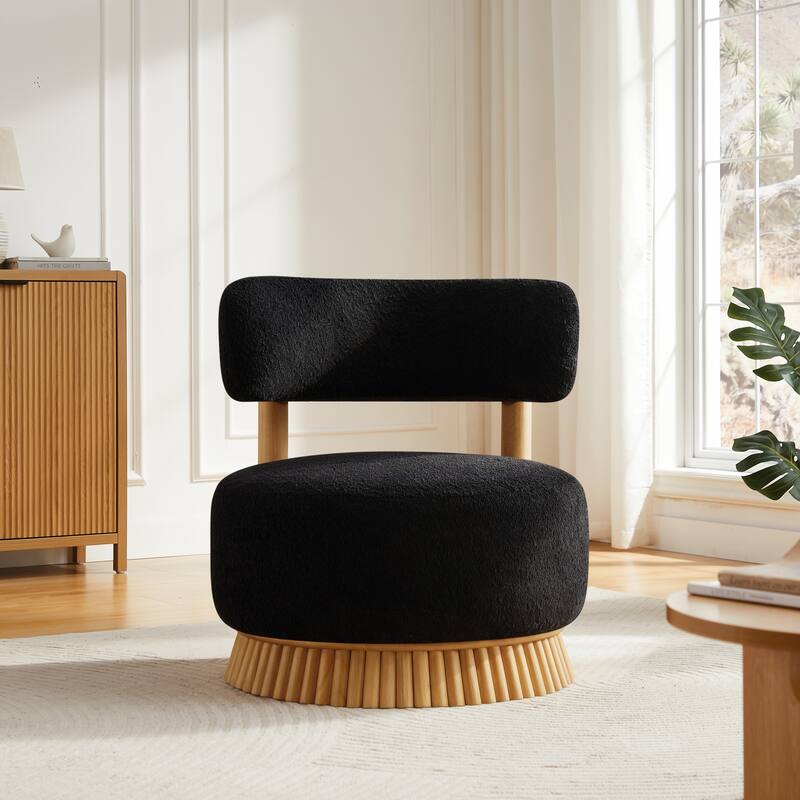 Modern Farmhouse Armless Chair, Wooden Base Featuring Thatched Roof Rod Design, Cozy Upholstered Chair for Living Room