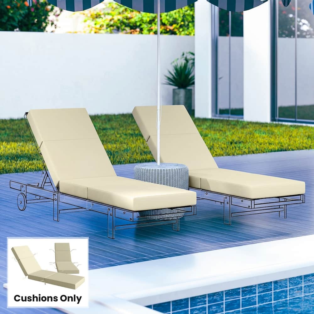 Outsunny Set of 2 Chaise Lounge Cushion, 4" Thick Outdoor Lounge Chair Cushions with Non-Slip Ties