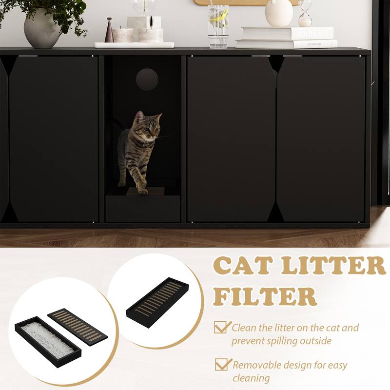 Cat Litter Box Enclosure, Wooden Large Cat Washroom Storage Cabinet