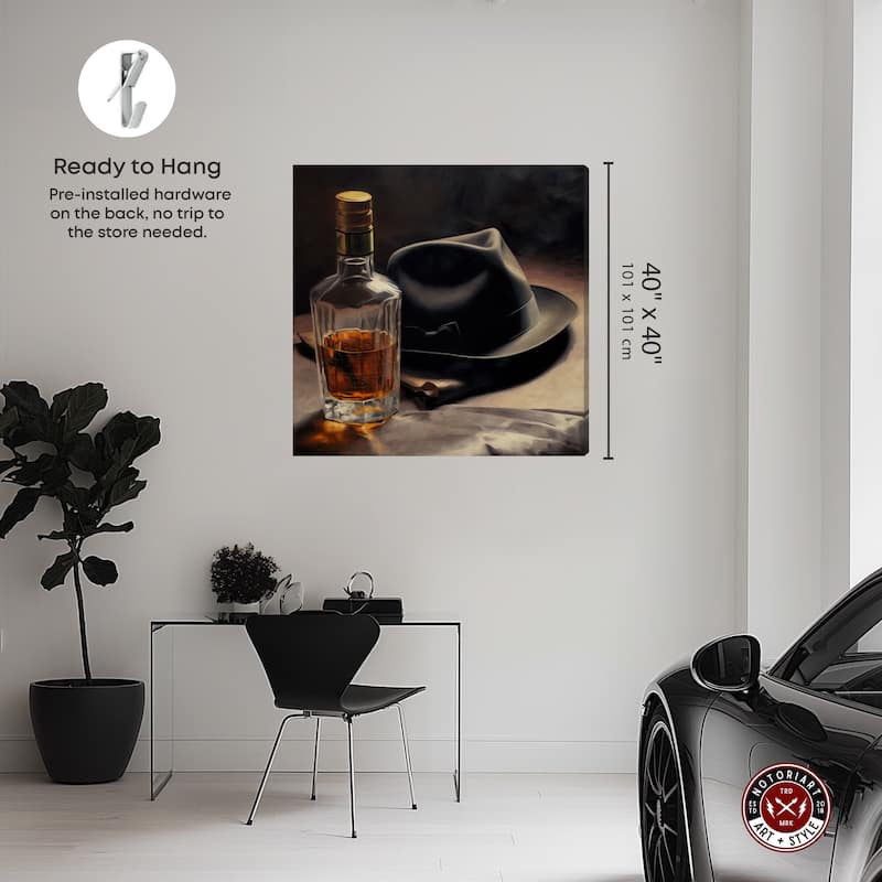Notoriart Whiskey And Vintage Hat Ii Gallery Wrapped Bar Cart Art For Men