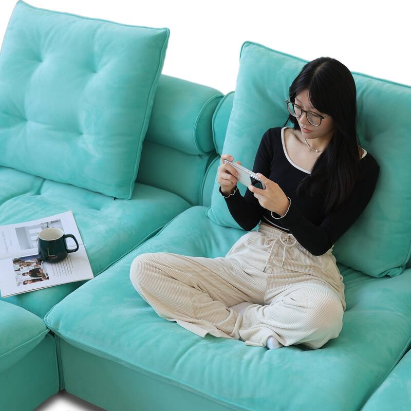 211.77" Down Filled Curved Sectional Sofa Oversized 4 Seater with Ottoman for Living Room Set