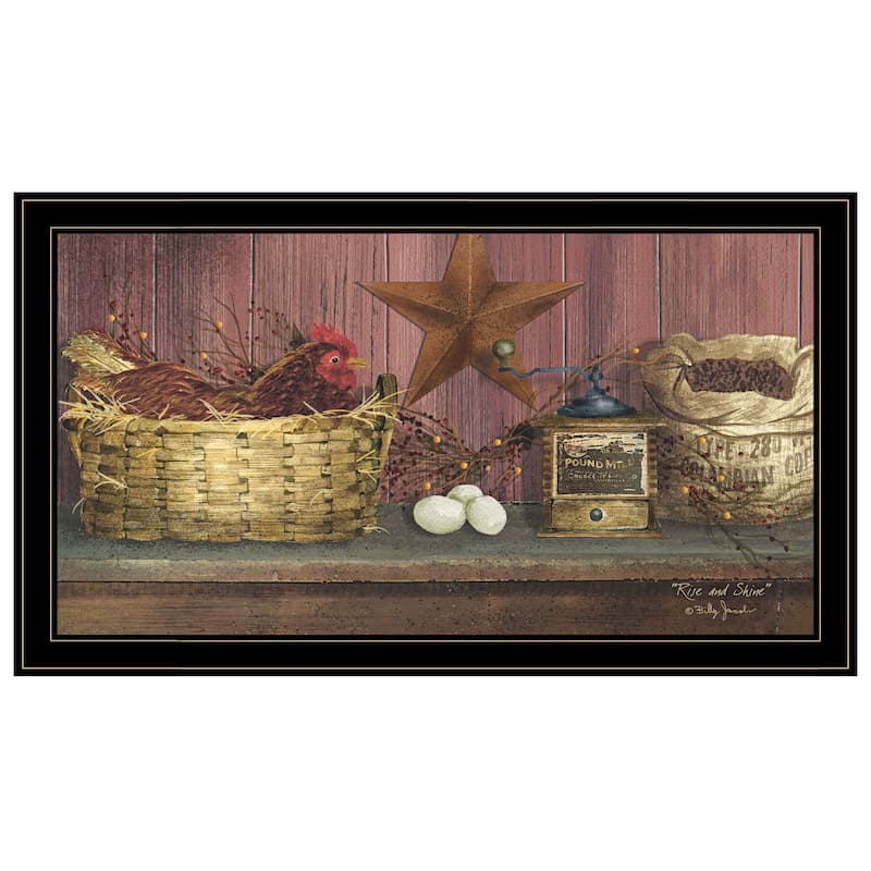 TrendyDecor4U Farmhouse "Rise & Shine" Framed Print Wall Art by Billy Jacobs - Black