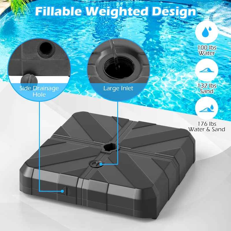 Fillable Umbrella Base for Cantilever Umbrellas Holds Water or Sand Cross Bracket and Cut-out Handles - 26.5" x 26.5" x 5"