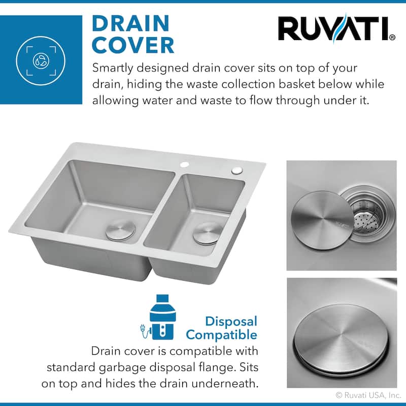 Ruvati 33 x 22 inch Drop-in Topmount Kitchen Sink 16 Gauge Stainless Steel 70/30 Double Bowl - RVM5173 - 8' x 11'