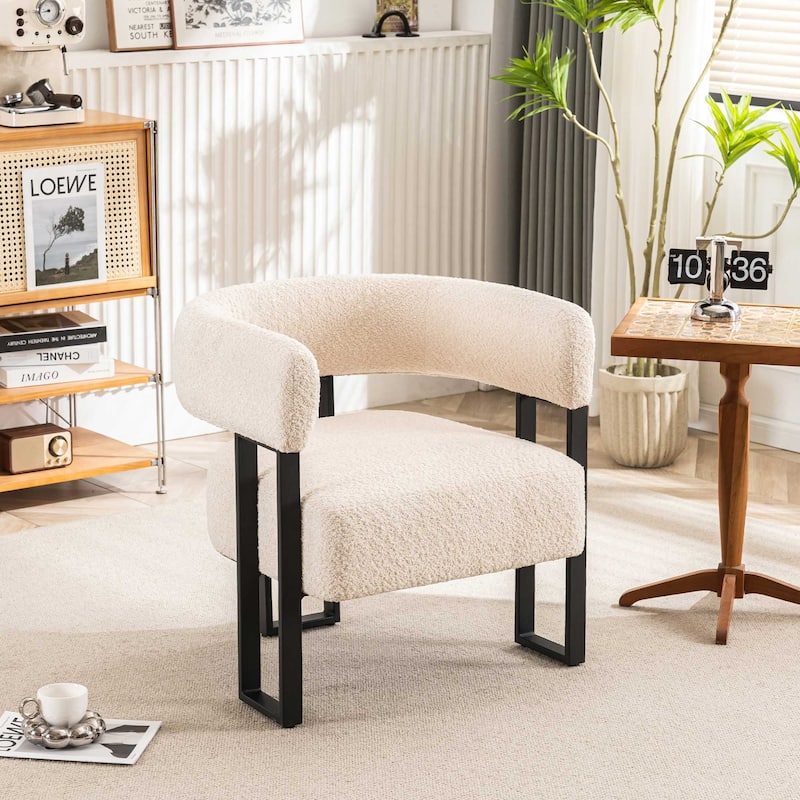 Upholstered Teddy Velvet Single Accent Chair Modern Corner Padded Boucle Armchair for Living Room Bedroom Lounge - Beige