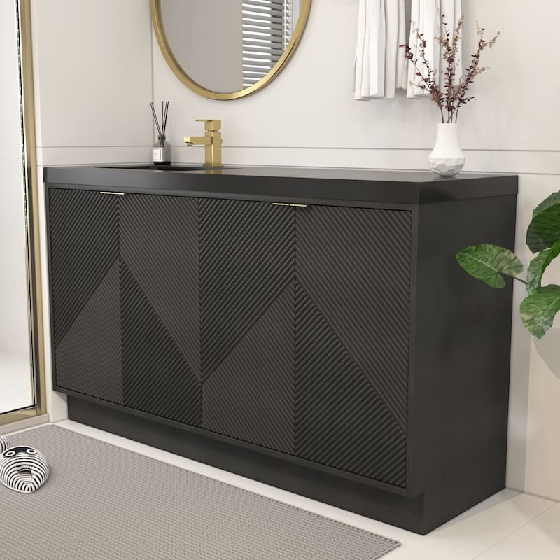 Milano 60" Freestanding Bathroom Vanity with Left Black Acrylic Sink