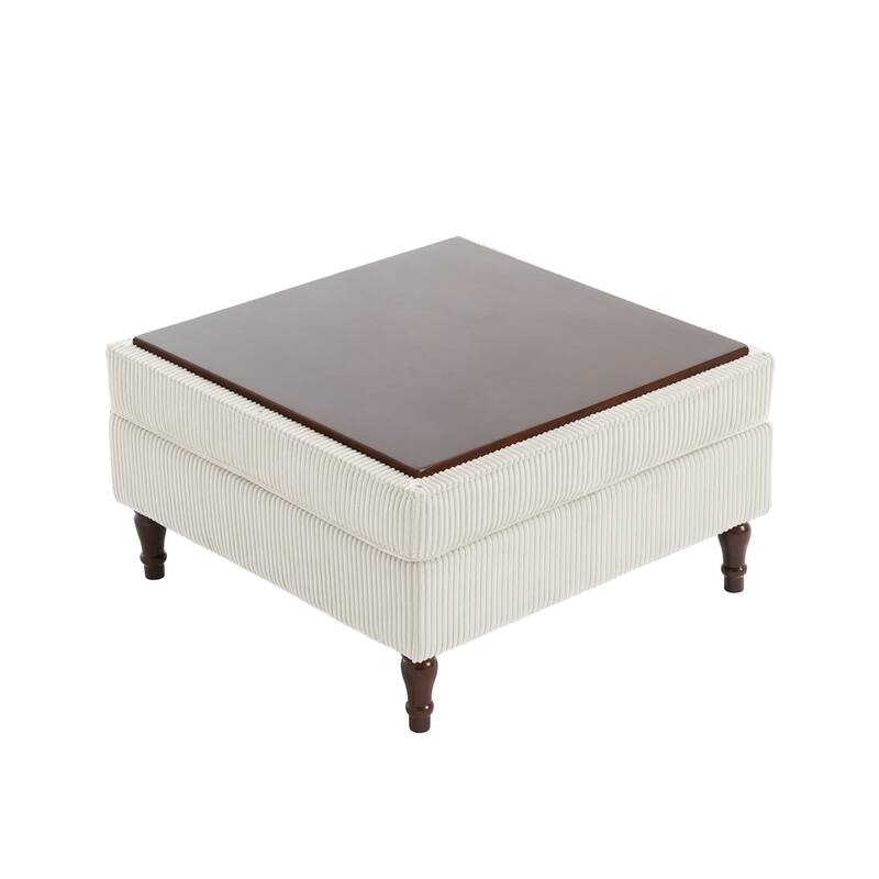 Modular Corduroy Tufted Storage Ottoman with Reversible Tabletop