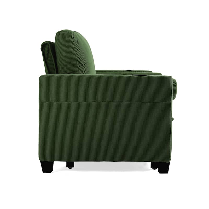 3-in-1 Corduroy Sleeper Sofa Pull-Out Bed Convertible Adjustable Loveseat with USB Port