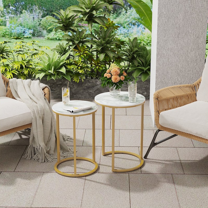 Modern Set of 2 Sofa Accent Side Tables Stacking Round Coffee Tables