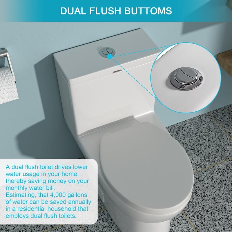 1-piece 1.6 GPF Dual Flush Elongated Toilet in White Seat Included - 30" x 16" x 29"